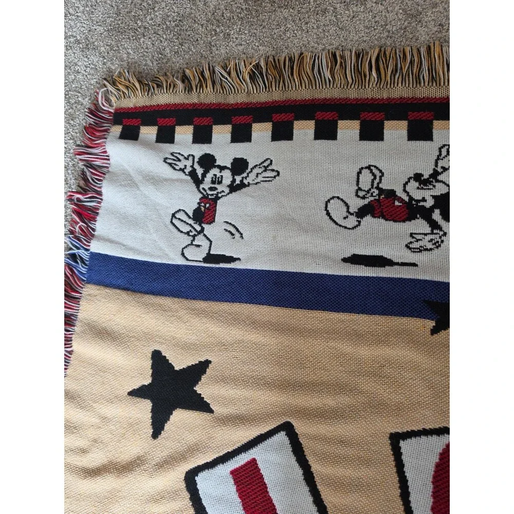 Vintage Disney Beacon Mickey Mouse Fringe Pop Art Tapestry Throw Blanket 54x48